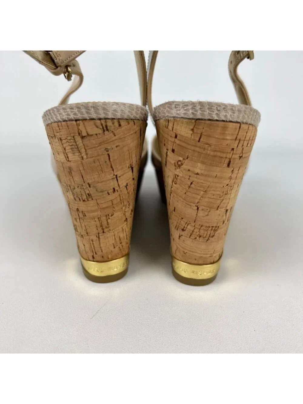 Marc Fisher Womens Wasin II Nude Tan Wedge Sandal Cork Platform Peep Toe size 9